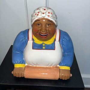 Vintage 1995 Clay Art Baking Time Cookie Jar Rolling Pin Ceramic EUC RARE (FREE)